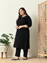 Plus Size Black Siroski Kurta Set with Dupatta