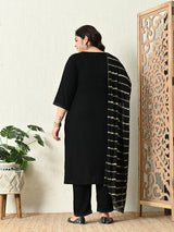 Plus Size Black Siroski Kurta Set with Dupatta