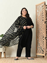 Plus Size Black Siroski Kurta Set with Dupatta