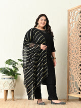 Plus Size Black Siroski Kurta Set with Dupatta