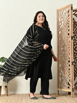 Plus Size Black Siroski Kurta Set with Dupatta