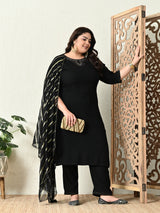 Plus Size Black Siroski Kurta Set with Dupatta