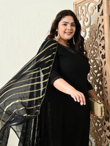 Plus Size Black Siroski Kurta Set with Dupatta