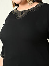 Plus Size Black Siroski Kurta Set with Dupatta