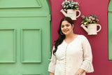 Plus Size Pure White Chinon Gold Embroidered Co-ord Set