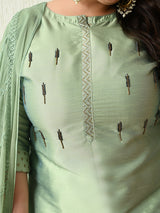 Plus Size Mystical Pista Green Embellished Zorba Kurta Set with Dupatta