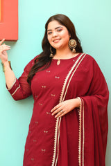 Plus Size Mystique Maroon Kurta Palazzo Set with Dupatta