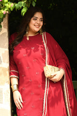 Plus Size Mystique Maroon Kurta Palazzo Set with Dupatta