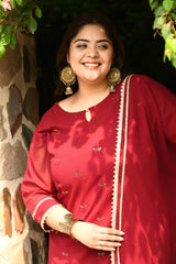 Plus Size Mystique Maroon Kurta Palazzo Set with Dupatta