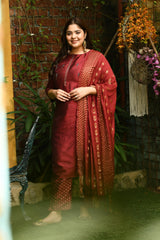 Plus Size Mystical Maroon Embellished Zorba Kurta Set with Dupatta