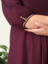 Plus Size Wine Anarkali Kurta with Pink Banarasi Dupatta