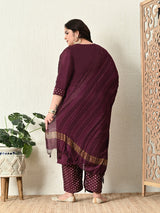 Plus Size Mystical Wine Embellished Zorba Kurta Set with Dupatta