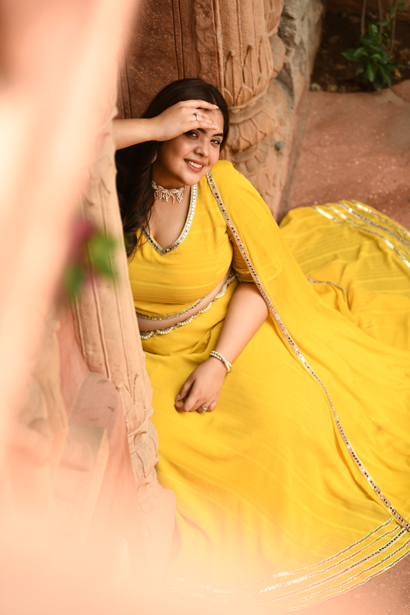 Bright Yellow Mirror Lehenga Choli with Dupatta