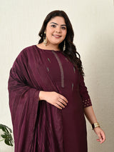 Plus Size Mystical Wine Embellished Zorba Kurta Set with Dupatta