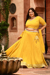 Plus Size Bright Yellow Mirror Lehenga Choli with Dupatta