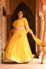 Plus Size Bright Yellow Mirror Lehenga Choli with Dupatta
