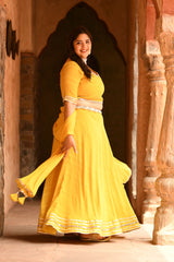 Plus Size Bright Yellow Mirror Lehenga Choli with Dupatta
