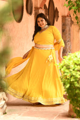 Plus Size Bright Yellow Mirror Lehenga Choli with Dupatta