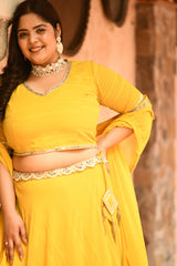 Plus Size Bright Yellow Mirror Lehenga Choli with Dupatta