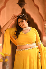 Plus Size Bright Yellow Mirror Lehenga Choli with Dupatta
