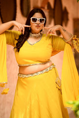 Plus Size Bright Yellow Mirror Lehenga Choli with Dupatta
