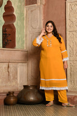 Plus Size Magical Mustard Pakistani Embellished Kurta Set