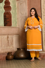 Plus Size Magical Mustard Pakistani Embellished Kurta Set