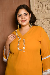 Plus Size Magical Mustard Pakistani Embellished Kurta Set