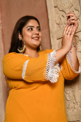 Plus Size Magical Mustard Pakistani Embellished Kurta Set