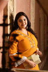 Plus Size Magical Mustard Pakistani Embellished Kurta Set