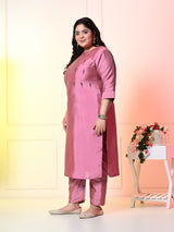 Plus Size Mystical Pink Embellished Zorba Kurta Set with Dupatta