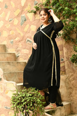 Plus Size Mirror Black Alia Kurta Set with Scalping Dupatta