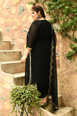 Plus Size Mirror Black Alia Kurta Set with Scalping Dupatta
