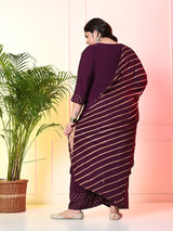 Plus Size Embellished Wine Ring Kurta Set with Dupatta