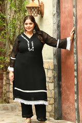 Plus Size Magical Black Pakistani Embellished Kurta Set