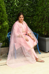 Plus Size Pretty Pink Zorba Silk Kurta Set with Dupatta