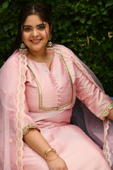 Plus Size Pretty Pink Zorba Silk Kurta Set with Dupatta