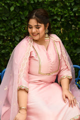 Plus Size Pretty Pink Zorba Silk Kurta Set with Dupatta