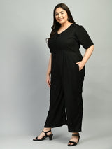 Plus Size Solid Black Jumpsuit