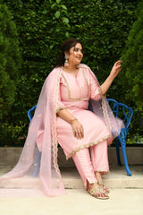 Plus Size Pretty Pink Zorba Silk Kurta Set with Dupatta