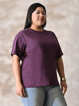 Plus Size Classic Purple Relaxed Fit T-Shirt