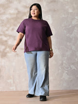 Plus Size Classic Purple Relaxed Fit T-Shirt