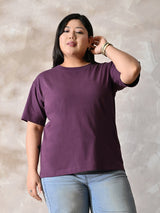 Plus Size Classic Purple Relaxed Fit T-Shirt