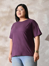 Plus Size Classic Purple Relaxed Fit T-Shirt