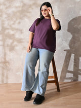 Plus Size Classic Purple Relaxed Fit T-Shirt