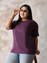 Plus Size Classic Purple Relaxed Fit T-Shirt