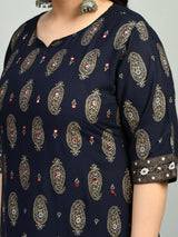 Plus Size Rich Navy & Gold Printed Kurta Palazzo Set