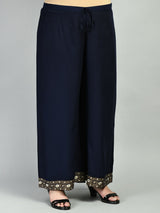 Plus Size Rich Navy & Gold Printed Kurta Palazzo Set