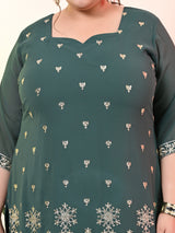 Plus Size Sea Green Embroidered Kurta Set with Dupatta