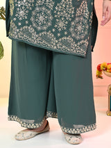 Plus Size Sea Green Embroidered Kurta Set with Dupatta